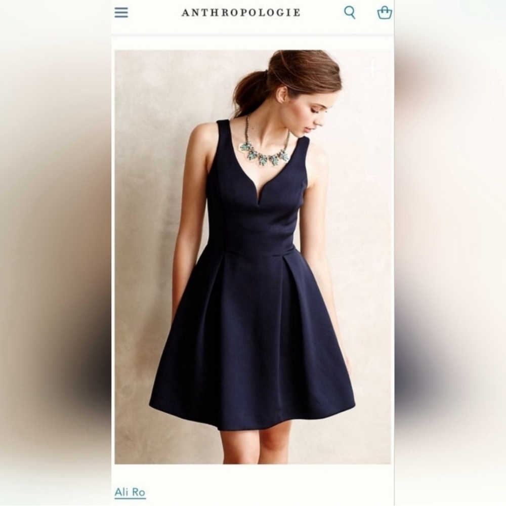 Anthropologie Ali Ro Navy Fit and Flare Pleated Dress Size 6 Ravine Flared Dress